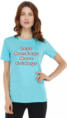 Rock Paper Scissors Printed, Graphic Print, Typography Women Round Neck Light Blue T-Shirt