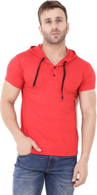 Money Leaf Self Design Men Round Neck Red T-Shirt