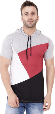 BEYOU FASHION Colorblock Men Hooded Neck Multicolor T-Shirt