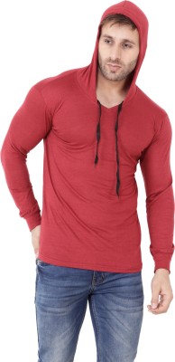 BEYOU FASHION Solid Men Hooded Neck Maroon T-Shirt