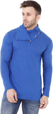 BEYOU FASHION Self Design Men V Neck Blue T-Shirt
