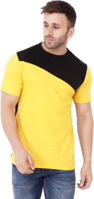 Lawful Casual Colorblock Men Round Neck Black, Yellow T-Shirt