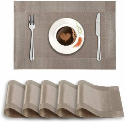 Dakshya Industries Rectangular Pack of 6 Table Placemat(Brown, PVC)