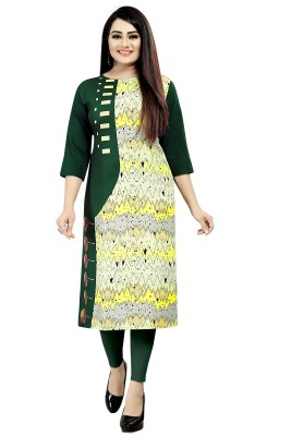 maruti fab Women Printed A-line Kurta(Green, Yellow)