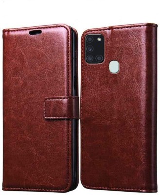 Mehsoos Flip Cover for Samsung Galaxy A21s(Brown, Dual Protection, Pack of: 1)