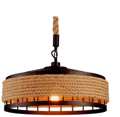 KRYSTALS Retro Industrial Iron Vintage Loft Ceiling Lamp Chandelier Rustic Hemp Rope Iron Candlestick Pendant Light Round Hanging Iron Cage Hanging Lamp E26/27 Pendants Ceiling Lamp(Beige, Black)