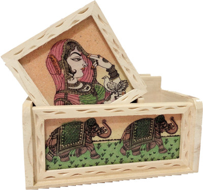 I-Birds Enterprises 2 Compartments Wooden, Marble Wooden & Marble Rajasthani Mobile Holder Desk Organiser(wooden)