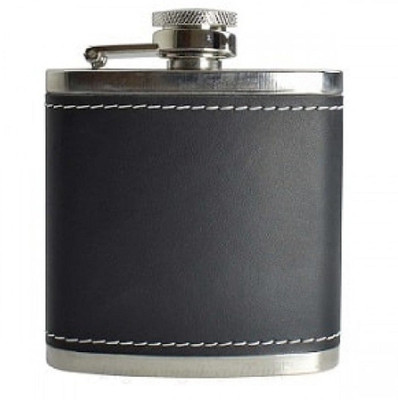 Protos India.Net Stainless Steel Black Leatherite Mini Pocket Hip Flask Stainless Steel Hip Flask(90 ml)