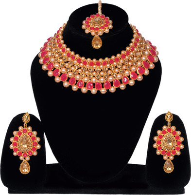FARID ENTERPRISES Stone, Alloy Gold-plated Gold, Pink Jewellery Set(Pack of 1)