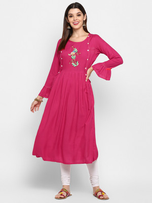 VBUYZ Women Embroidered Anarkali Kurta(Pink)