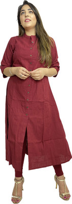Soulful Threads Women Solid Straight Kurta(Maroon)