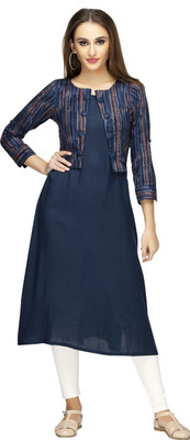 NIBHZ Women Solid Straight Kurta(Blue)