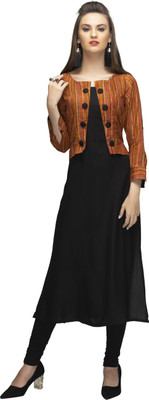 NIBHZ Women Solid Straight Kurta(Black)