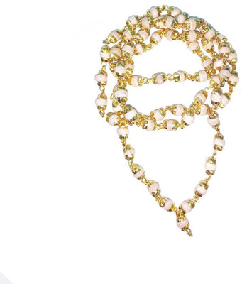 RADHEY Original White Tulsi Mala With Golden Cap Gold-plated Plated Wood Chain