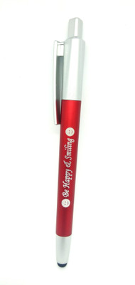 SMART WORLD RED colour LED light in built Ball Pen withstylus for touch screen devices-Very Unique and Royal designed for Gifting with F & Loving & freindship Msg-(BE HAPPY & SMILING) Pen Gift Set(Ink Color - Blue)