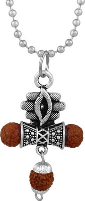 Zumrut Solid Sterling Oxidize Silver Plated Shivaya/Shiv Bholenath Third Eye Agate with Premium Texture Damru with Rudraksha Beads Religious Pendant Spiritual Jewellery for Men/Women Silver Brass Pendant