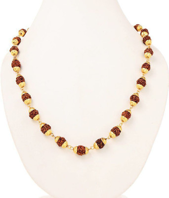 Moksh Spiritual arts Rudraksha mala Original Panchmukhi Rudraksh Mala gold plated wood chain 15g Gold-plated Plated Brass Necklace
