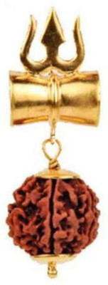 Moksh Spiritual arts Original Panchmukhi Shiv Damaru Trishul Big Rudraksh Locket gold plated wood chain 15g Gold-plated Brass