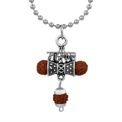Zumrut Solid Sterling Oxidize Silver Plated Handcrafted Makal/Makaal Lord Shiv Shiwaye Mahadev Bholenath Damru with Rudraksha Beads Religious Pendant Spiritual Jewellery for Men/Women Silver Brass Pendant