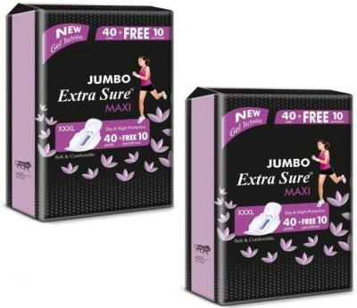 Jumbo Extra Sure Sanitary Pads for Women with Wings | Dry-net Soft & Comfortable Sanitary Napkins for Day & Night Protection - XXXL (combo pack of 2) (80 pads + 20 Pantyliner)) Sanitary Pad  (Pack of 100)