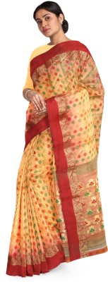 Pradip Fabrics Woven Tant Silk Blend Saree(Red, Yellow)