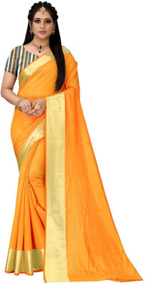 RISILA Solid/Plain Paithani Art Silk Saree(Yellow)