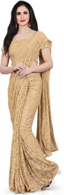 CARRYOX Self Design Bollywood Net Saree(Beige)