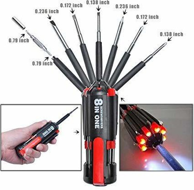 SHUVASTU 8 in 1 Multi Screwdriver with 7 tip & 6 LED Portable Torch Combination(Pack of 1)