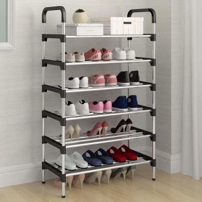 Three Secondz Steel Metal, Plastic Shoe Stand(Black, 6 Shelves, DIY(Do-It-Yourself))