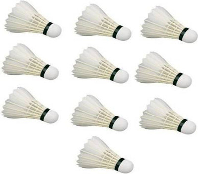 Y2M white feature shuttle pack of 10 Feather Shuttle  - White(Medium, 77, Pack of 10)