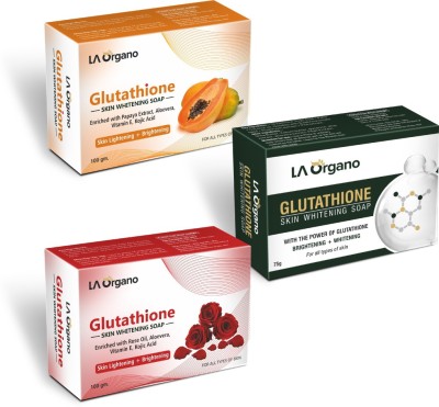 LA Organo Glutathione Soap Glutathione Papaya Soap + Glutathione Face Soap + Glutathione Rose Soap (Pack of 3)(3 x 100 g)