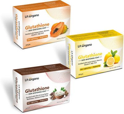 LA Organo Glutathione Soaps- Glutathione Papaya Soap + Glutathione Lemon Face Soap + Glutathione Shea Cocoa Butter Soap(Pack of 3)(3 x 100 g) LA Organo Glutathione Soaps- Glutathione Papaya Soap + Glutathione Lemon Face Soap + Glutathione Shea Cocoa Butter Soap(Pack of 3)(3 x 100 g)