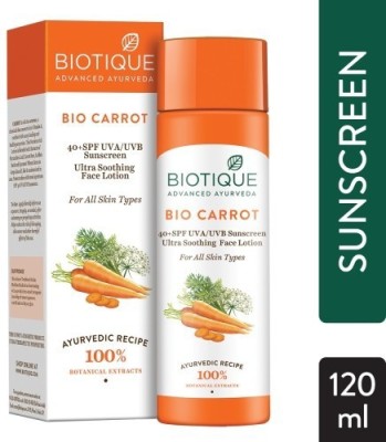 BIOTIQUE Sunscreen - SPF 40+ PA+ Bio Carrot 40+ SPF UVA/UVB Sunscreen Ultra Soothing Face Lotion(120 ml)