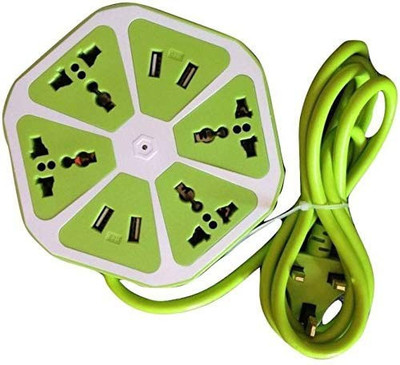 Frocel Highest Selling Socket with USB Charger, 4-Outlet with 4-USB Power Socket Extension Board with Cord, Mobile Charging USB Power Hub 4 Socket Surge Protector 6  Socket Extension Boards(Green, 12 m, With USB Port)