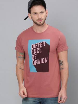 DIFFERENCE OF OPINION Typography Men Round Neck Pink T-Shirt
