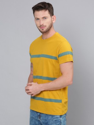 DILLINGER Striped Men Round Neck Yellow T-Shirt