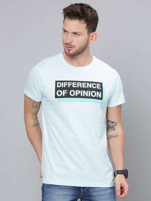 DIFFERENCE OF OPINION Typography Men Round Neck Blue T-Shirt
