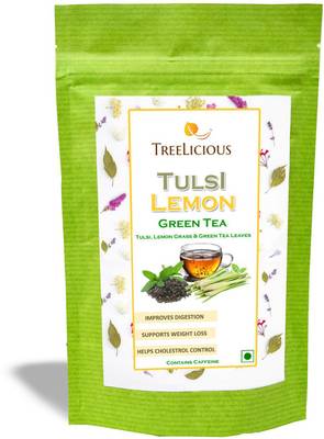 Treelicious Tulsi Lemon Green Tea Tulsi, Lemon Grass Green Tea Pouch  (70 g)