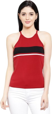 LE BOURGEOIS Casual Sleeveless Color Block Women Maroon Top