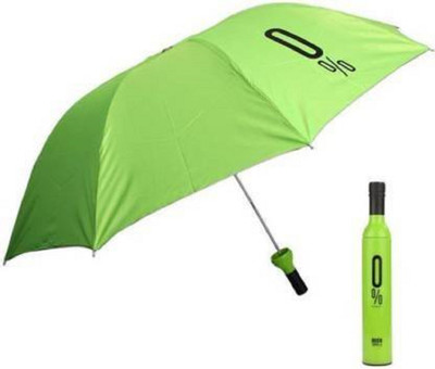 saanvishubh Windproof UV and Rain Protection Double Layer Folding Portable Unisex Umbrella with Bottle Cover - Green Umbrella(Green)