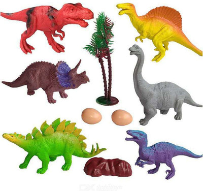 Sanchi Creation Dinosaur Toy Set of 10 Pcs | Dinosaurs Animals Figures Toys Set with Tree and Eggs for Kids Learning & Education | Fun Toy(Multicolor)