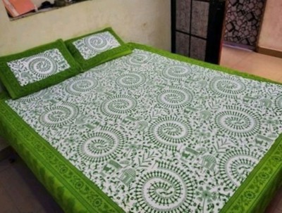 S S Manufacturers 144 TC Cotton King Abstract Flat Bedsheet(Pack of 1, Green, White)