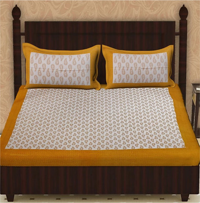 Jaipuriya Prints 144 TC Cotton Double Jaipuri Prints Flat Bedsheet(Pack of 1, Yellow)