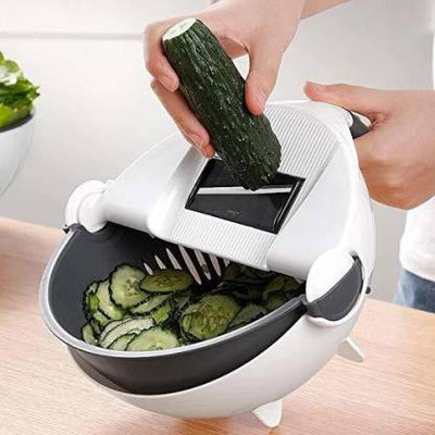 SHREE JI ENTERPRISE Multifunction Kitchen Wet Basket Vegetable Washer & Cutter / Bekas Potong & Basuh Sayur Vegetable & Fruit Grater & Slicer(1 X Vegetable Cutter Basket, 5 X Blade, 1 X Peeler, 1 X Head)