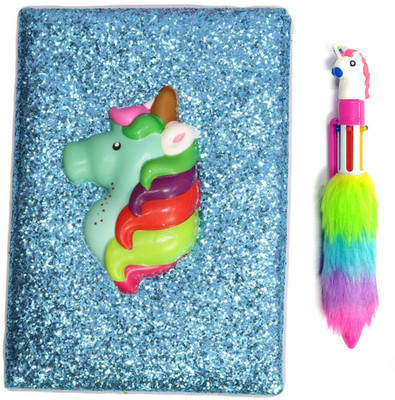 Prezzie Villa Squishy Unicorn with Colorful Hair Diary with 6in1 Pen A5 Diary Ruled 140 Pages(Multicolor, Pack of 2)