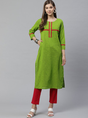 Yash Gallery Women Solid Straight Kurta(Green)