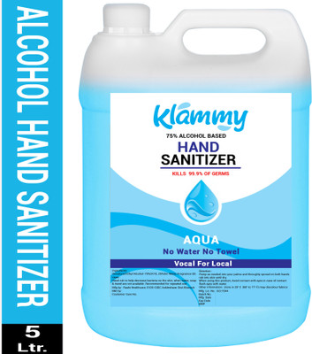 KLAMMY Blue Based Liquid 75% Alcohol Based Kills 99.99% Germs & Flu Viruses Anti-Bacterial Can Hand Sanitizer Can(5000 ml)
