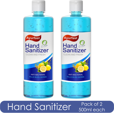 Ayurfast multipurpose non sticky ethanol/ethyl alcohol gel based hand sanitizer Hand Sanitizer Bottle  (2 x 500 ml)