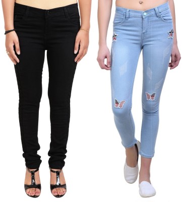 SWWAG Slim Women Blue, Black Jeans(Pack of 2)