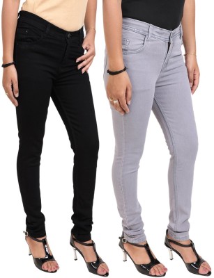 SWWAG Slim Women Grey, Black Jeans(Pack of 2)